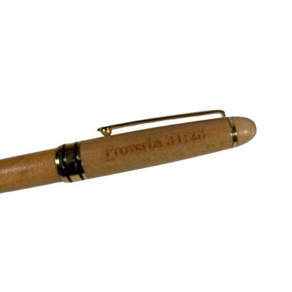Bamboo Wooden Wood Ballpoint Pen + Case Engraved Proverbs 31:28 Scripture Verse - Picture 4 of 16